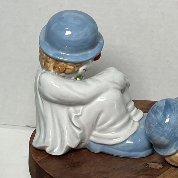 Fitz & Floyd 1979 2 Clown Bookends In Blue Bowler Hats & Shoes with Red Nose - Picture 8 of 11